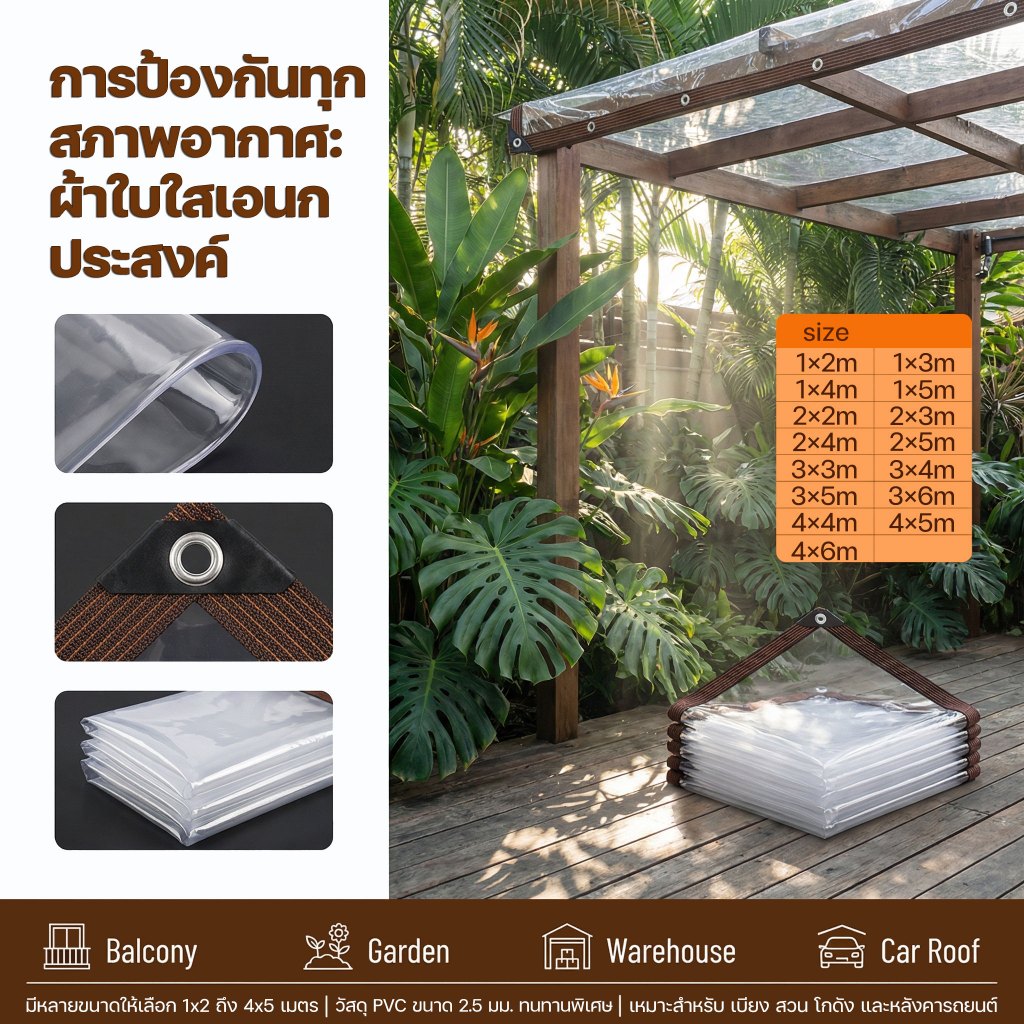 2026ใหม่ คุณภาพเยอรมัน ผ้าใบกันฝน ARIDOO ผ้าใบใส ส่งผ่านแสง100% ผ้าใบใสกันฝน พลาสติกใสกันฝน ผ้าใบพลาสติกใส พลาสติกใสกัน ราคา ถูกที่สุด ดีลบีเคเค แกลเลอรีภาพที่ 8