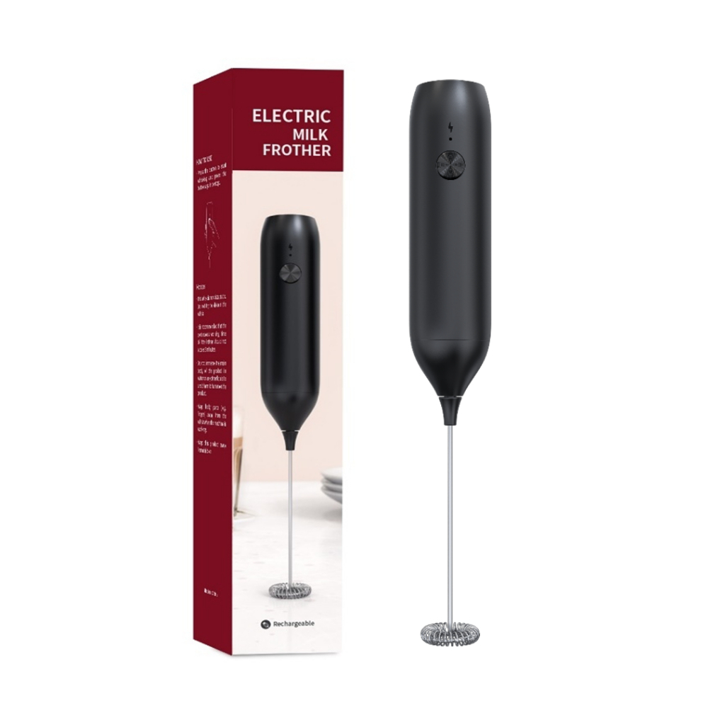 เครื่องตีฟองนมไฟฟ้า Cliton แบบชาร์จได้ สีดำ พร้อมสายชาร์จ USB ผสมเกรดอาหาร สำหรับกาแฟ มัทฉะ ช็อกโกแลตร้อน ฟองนุ่มถึกทน