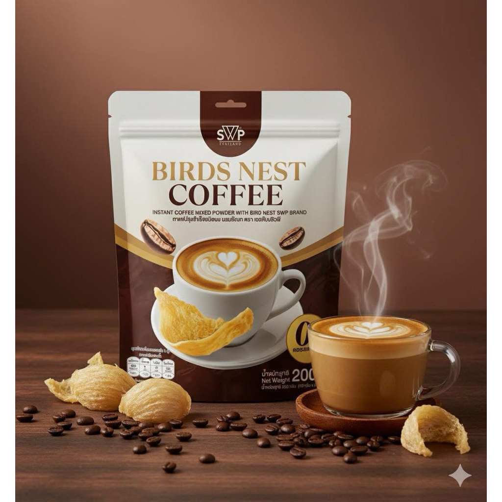 กาแฟรังนกคอลลาเจน SWP 5 ห่อ หอมละมุน ดื่มง่าย