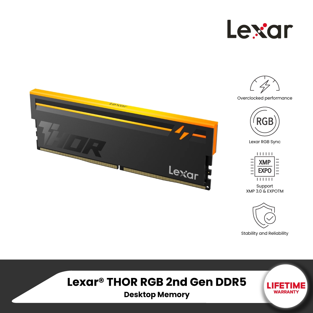 Lexar® THOR RGB 2nd Gen DDR5 32GB 16x2 Desktop Memory (แรมพีซี) (LD5U16G60C38BV-RGD)