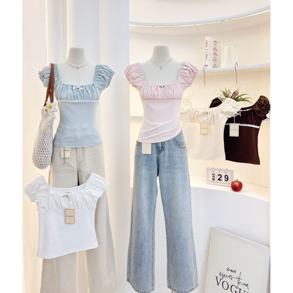 NN772 เสื้อแขนตุ๊กตา อกแต่งขอบลูกไม้ G-rose🌹