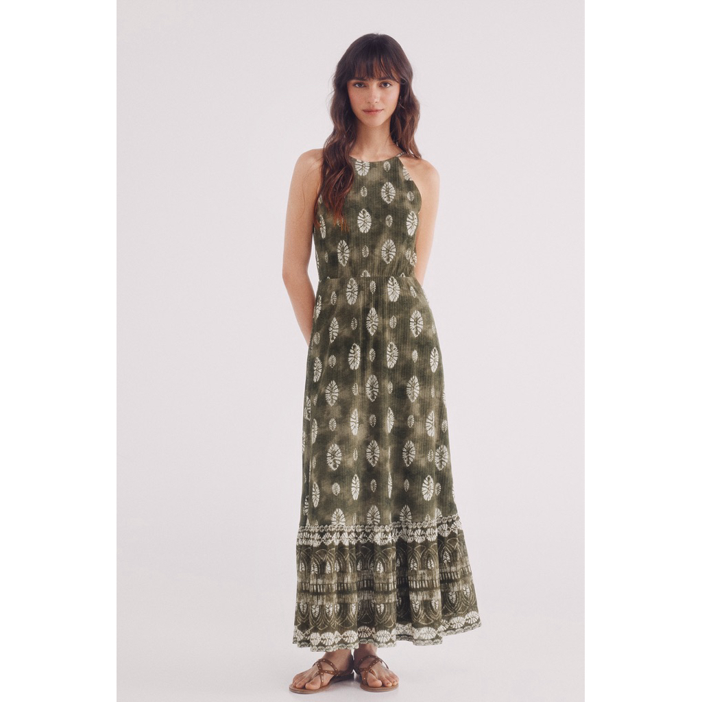 Springfield Maxi Dress เดรสลายสีเขียว ทรงยาว ผ้านุ่มๆ มีซับใน