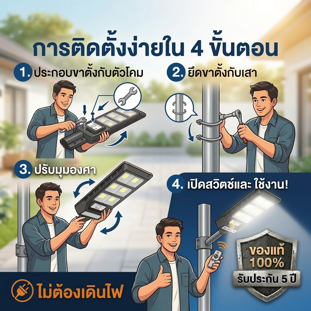 ไฟถนนโซล่าเซลล์ 700000W สว่างยันเช้า ค่าไฟ 0 บาท กันน้ำ IP67 มีเซนเซอร์ ประกัน 5 ปี ราคา ถูกที่สุด ดีลบีเคเค แกลเลอรีภาพที่ 6