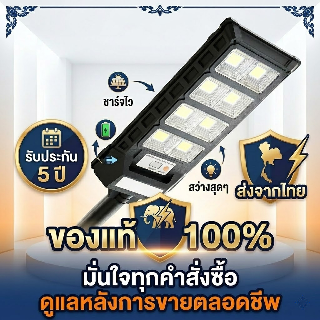 ไฟถนนโซล่าเซลล์ 700000W สว่างยันเช้า ค่าไฟ 0 บาท กันน้ำ IP67 มีเซนเซอร์ ประกัน 5 ปี ราคา ถูกที่สุด ดีลบีเคเค แกลเลอรีภาพที่ 8