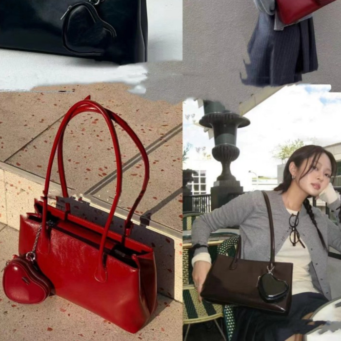 กระเป๋าทรง TOTE   รุ่น HEART ใบใหญ่เเต่งที่ห้อยหัวใจ งานหนังซิปโลหะ มี 4 สี ดำ ขาว น้ำตาล เเดง ใส่ไอเเพดได้