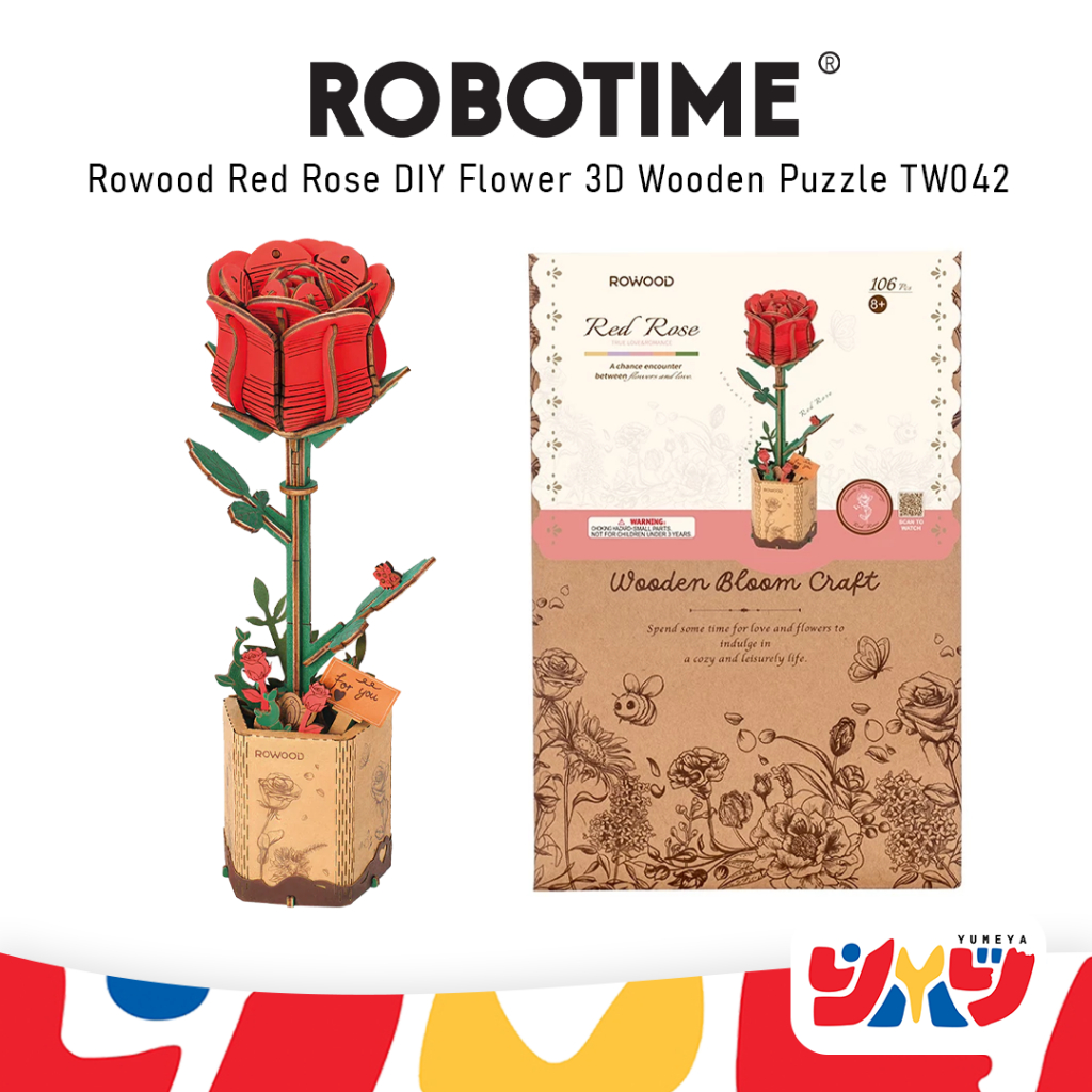 Robotime DIY ชุดตัวต่อไม้ ดอกไม้ RBT Red Rose ดอก กุหลาบ สีแดง พร้อมส่ง