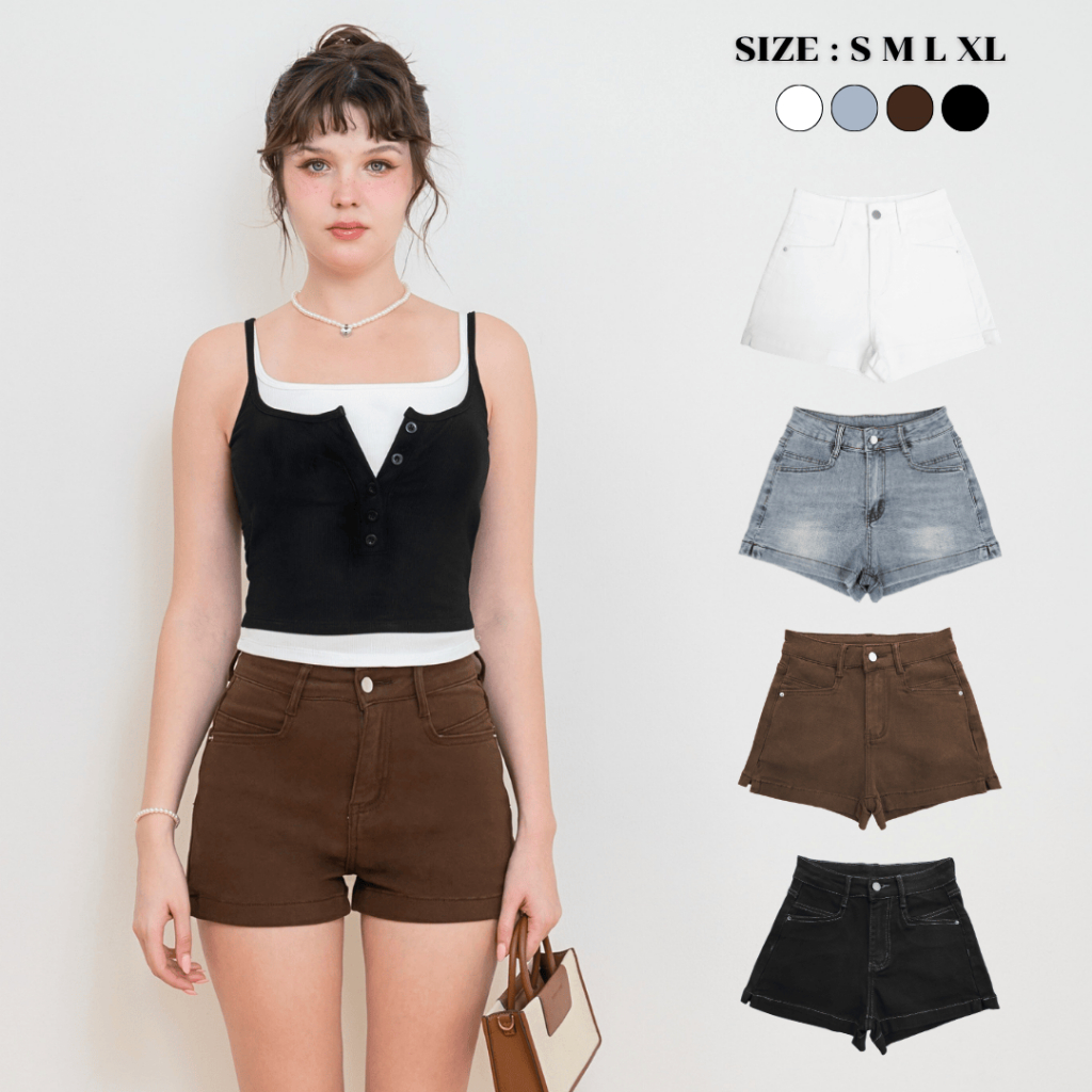 [เพิ่มสีใหม่] loveruby.store - Daily Shorts กางเกงยีนส์ขาสั้น ทรงสวย เก็บหุ่น ด้านหลังมีดีเทลปักหัวใจ