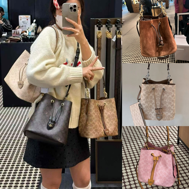 👜ของแท้💯🔥Coach Rowan Bucket Bagกระเป๋าสะพายข้างผ้าใบคลาสสิค ใหญ่จุใจ สะพายไหล่ก็ได้ สายปรับระดับ