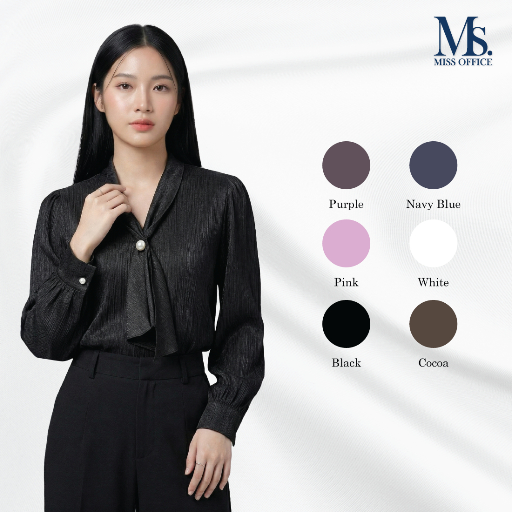 Miss office เสื้อแขนยาวแต่งผูกไทด์คอมุก (MT-506)