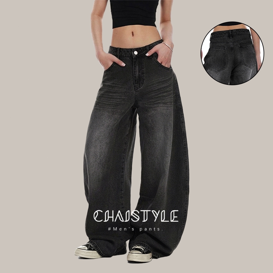 Chaistyle กางเกงยีนส์ชาย ทรงหลวม ขากว้าง ขากระบอกใหญ่ สไตล์อเมริกันวินเทจ เท่ๆเข้ากับทุกแนว ใส่ได้ทั้งชายและหญิง