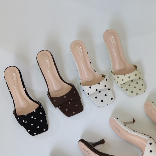 YOURSHOES K1 / รองเท้าส้นสูง 3นิ้ว รองเท้าลายจุด รองเท้าPolkadot