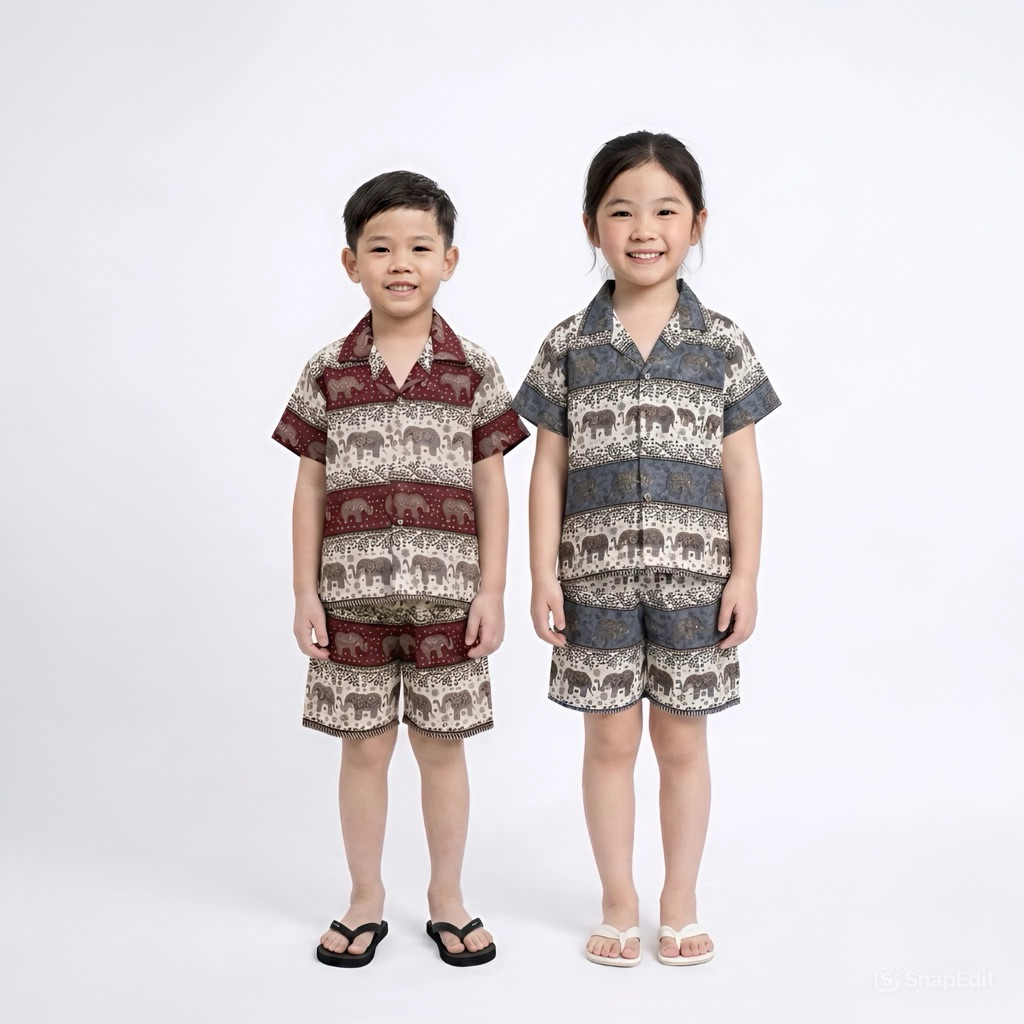 ชุดฮาวายเด็กลายช้าง ชุดสงกรานต์ เสื้อฮาวายพร้อมกางเกง มีไซส์ให้เลือก