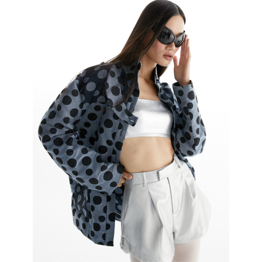 The SRT X14 (TJK244) Snowdot Oversized Jacket -  แจ็คเก็ตโอเวอร์ไซส์  ลายจุด คอตั้ง
