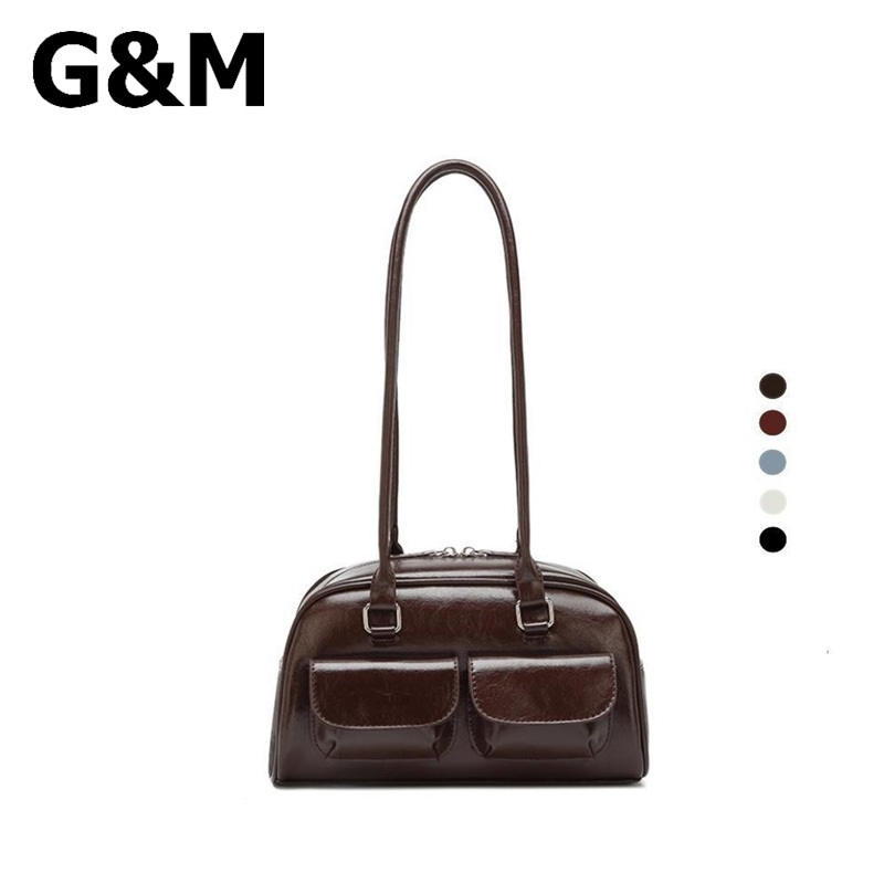 G&M สไตล์เกาหลี เข็มเวียนหัว หนังออยล์แว็กซ์ กระเป๋าใต้วงแขน ยอดนิยม กระเป๋าถือ กระเป๋าสะพายข้าง สไตล์เรโทร