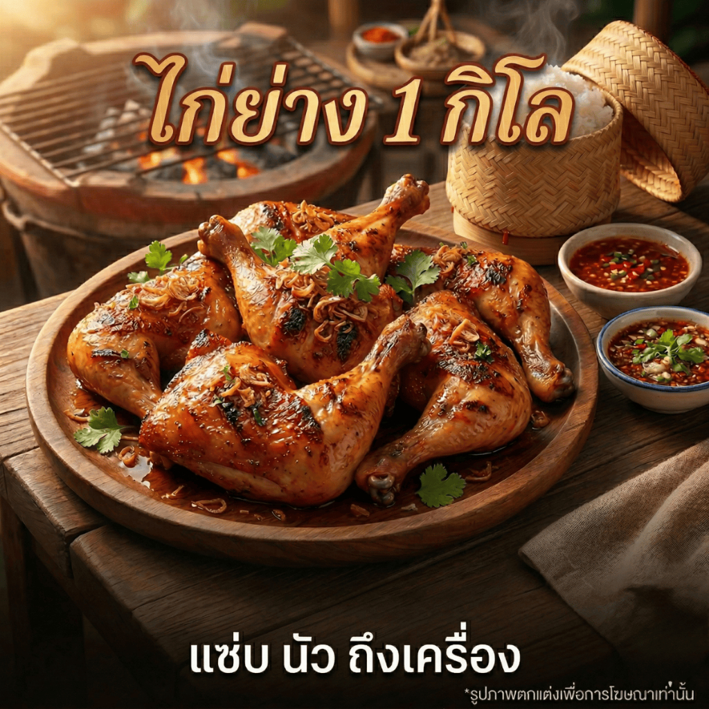 สเต็กไก่ย่าง1 กิโล ไก่นุ่มหมักพร้อมปรุง รสชาติกลมกล่อม เนื้อนุ่มชุ่มฉ่ำ น่องสะโพกไก่ย่างหอมพร้อมทาน