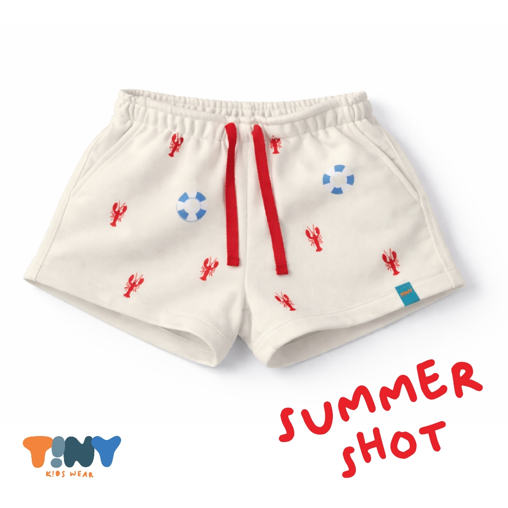 T!NY Kidswear - กางเกงขาสั้นเด็ก ปรินท์ลายรูปกุ้ง ล๊อปเตอร์ และห่วงยาง / Kidswear lobster shot by T!NY