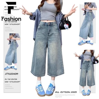 กางเกงยีนส์คู่รัก ใส่ได้ทุกฤดู สไตล์เกาหลี เอวสูง ทรงกระบอก ขา7ส่วน Unisex 4สี ถูกและคุ้ม