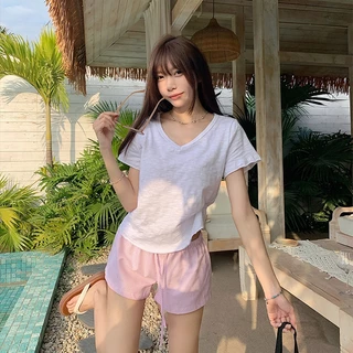 🌈พร้อมส่ง🌈กางเกงกีฬาขาสั้น ลําลอง ทรงหลวม ลายทาง สีฟ้า สีขาว สําหรับผู้หญิง fashion Y2K