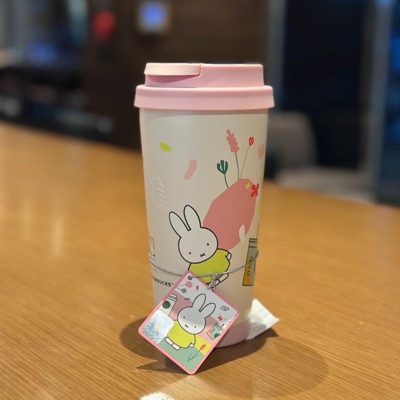 Starbucks Miffy 473ml Thermos Cup Limited Edition สีชมพูการ์ตูนถ้วยสแตนเลสกระติกน้ําสูญญากาศ Kawaii Desktop ขวดสําหรับ O