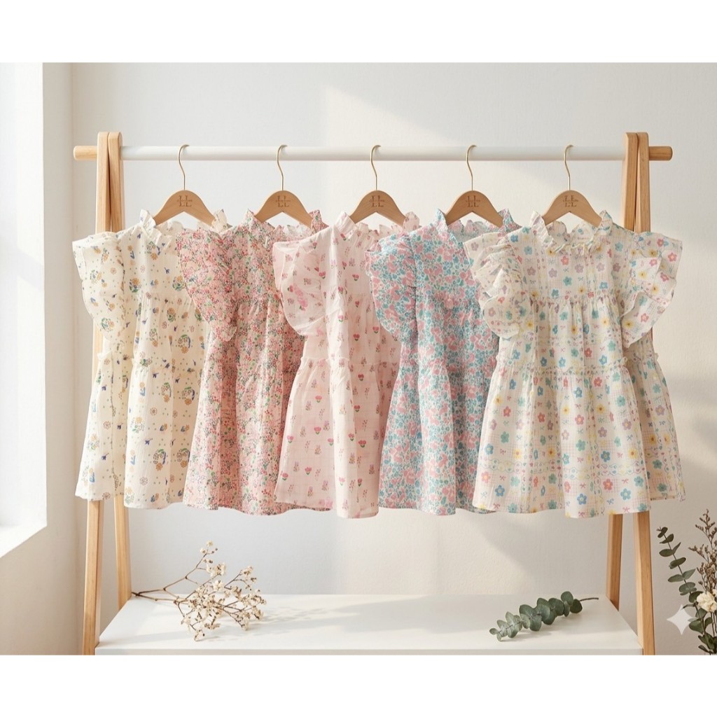 ป้าย Lilly เสื้อต่อชั้นระบายแขนจับจีบผ้าครัชลายดอก อก 39 นิ้ว ยาว 23 นิ้ว