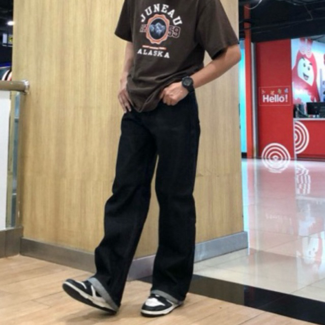 กางเกงยีนส์ขากระบอกใหญ่ M.A.Z ผ้าดิบ แถมป้าย