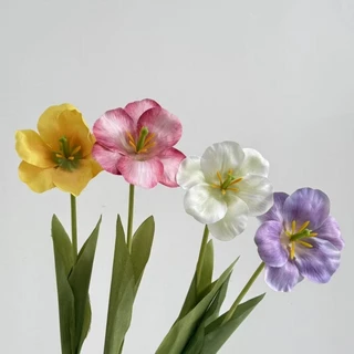 ดอกทิวลิปปลอม ดอกไม้ผ้าไหม สีสดเหมือนจริง(มีสีให้เลือกเยอะ） ช่อดอกไม้สำหรับตกแต่งบ้าน
