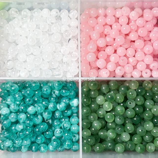 ลูกปัด ลูกปัดอะคริลิค (40ชิ้น) 6มิล ลูกปัดลายหิน ลูกปัดหินเทียม ลูกปัดกลม