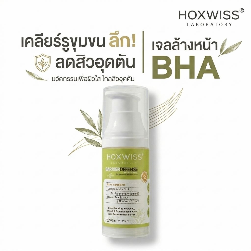 [ส่งฟรี] Hoxwiss เจลล้างหน้า BHA ลดปัญหาสิว สิวอุดตัน อ่อนโยนไม่แห้งตึง BARRIER DEFENSE CLEANSING GEL
