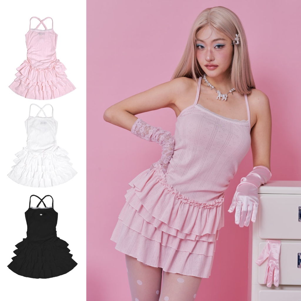 kome.offi เดรสสายเดี่ยวผ้ากระโปรงระบาย รุ่น Liana dress