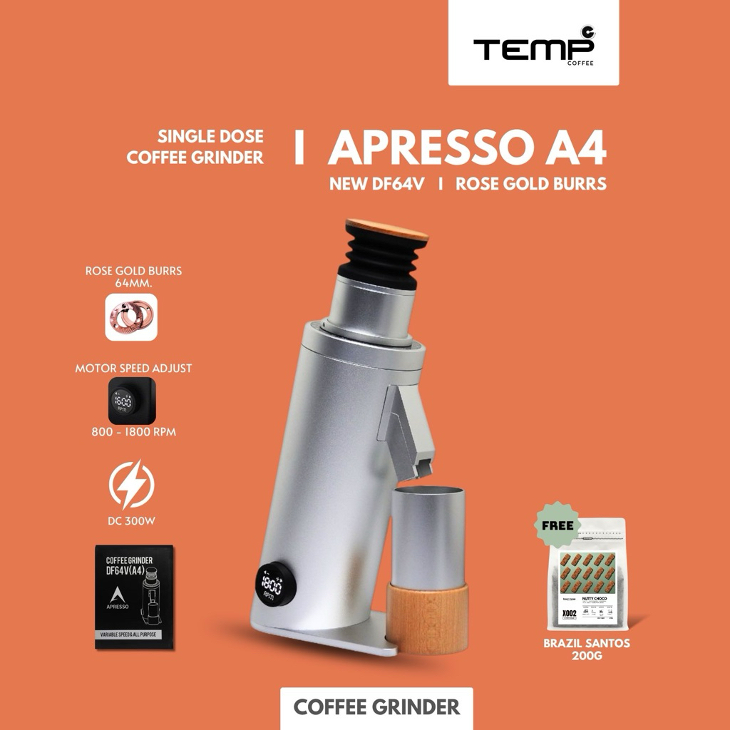 เครื่องบดกาแฟ l APRESSO A4 - SILVER - SINGLE DOSE (DF64V) ***เวอร์ชั่นล่าสุดเฟือง ROSE GLOD 64mm.***