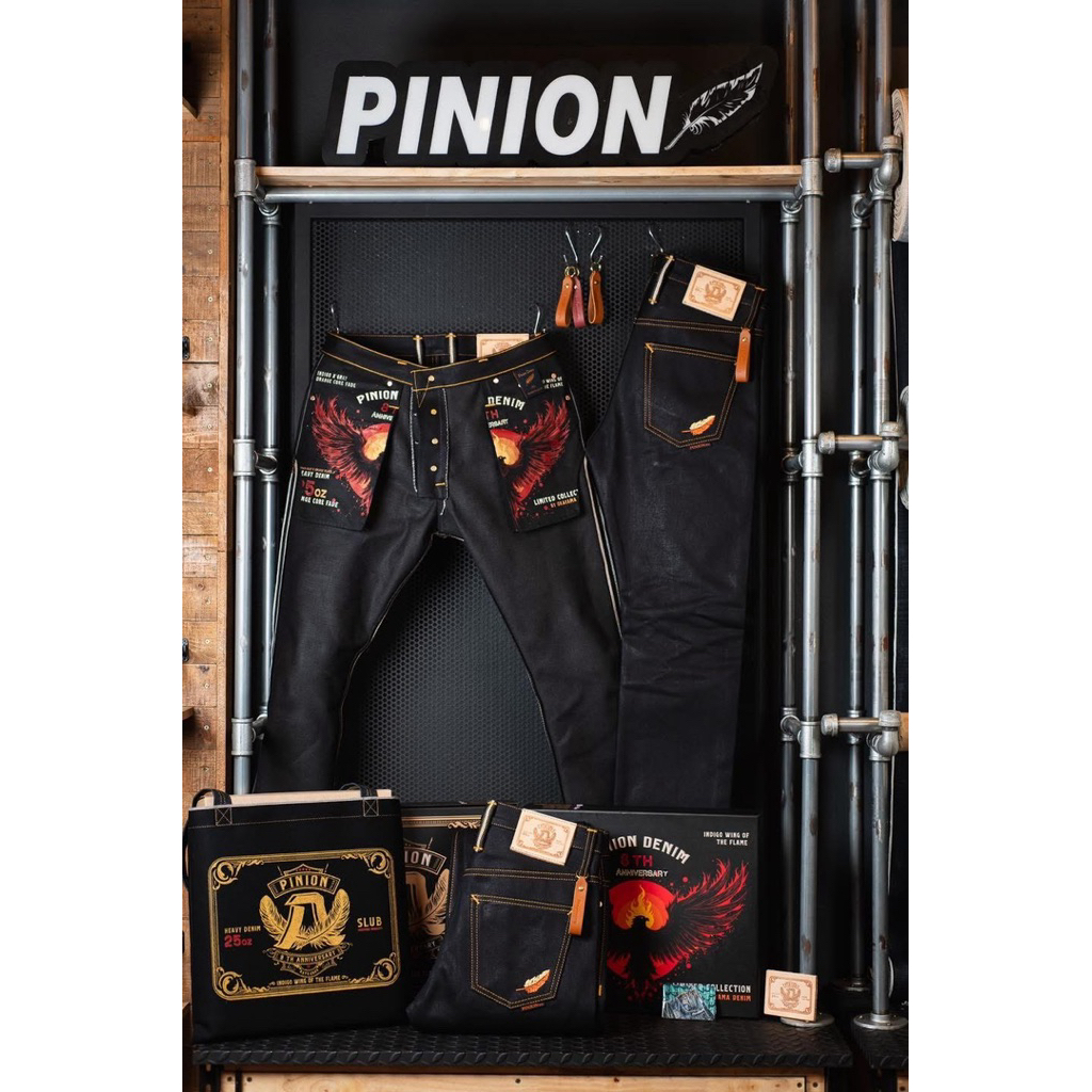 PINIONDENIM25oz 8Anniversary HeavydenimLimited edition indigo orange cord fadeเฟดสีส้มมีทรงกะบอกกลาง