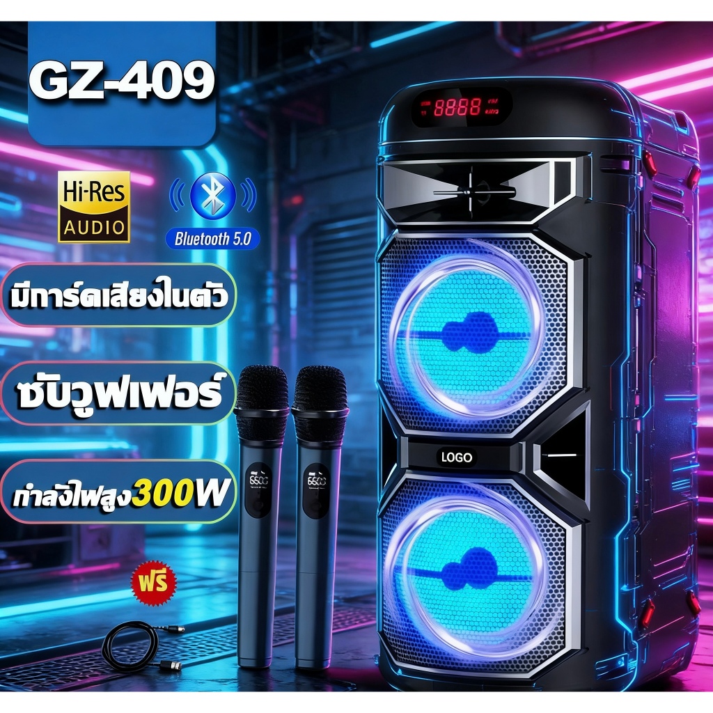 【ส่งจากกรุงเทพ】ลำโพงบลูทูธ 8นิ้ว เบสหนัก เสียงดัง แถมฟรีไมโครโฟน+สายชาร์จ ใช้งานง่าย พกพาสะดวก