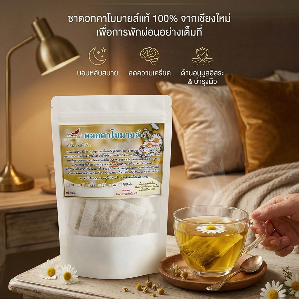 ดอกคาโมมายด์ 100% (Chamomile Tea) หอมละมุน ด้วยดอกไม้ล้วน
