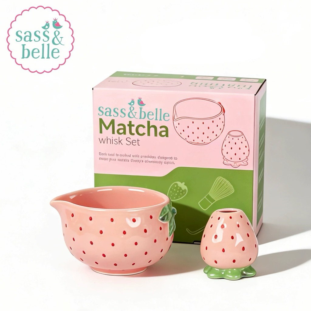 พร้อมส่งด่วน 🌸 ชามมัทฉะ Matcha Bowl +Whisk Holder เซรามิก (ไม่รวมแปรง) Chawan ชามชาเขียว อุปกรณ์มัทฉะ ลาย Strawberry 💖