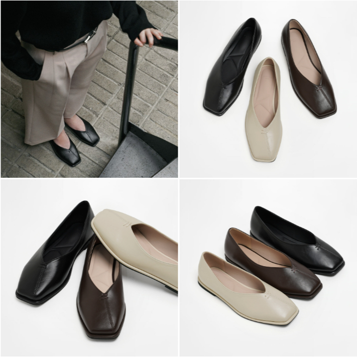 CHAAKAN [นำเข้าจากเกาหลี 100%] Adelliane Square Flat รองเท้าคัทชูหัวเหลี่ยม ทรงมินิมอล พื้นนุ่ม ใส่สบาย ลุคสุภาพ เกาหลี