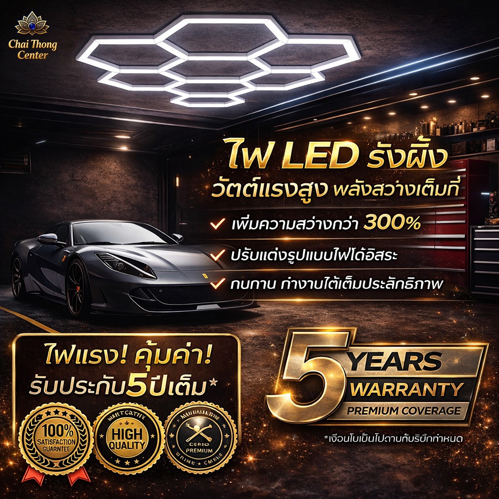 [จัดส่งฟรี] ไฟ LED รังผึ้งหกเหลี่ยม กันน้ำ กันความชื้น ประหยัดพลังงาน ติดตั้งง่าย ไฟโรงรถ ไฟล้างรถ