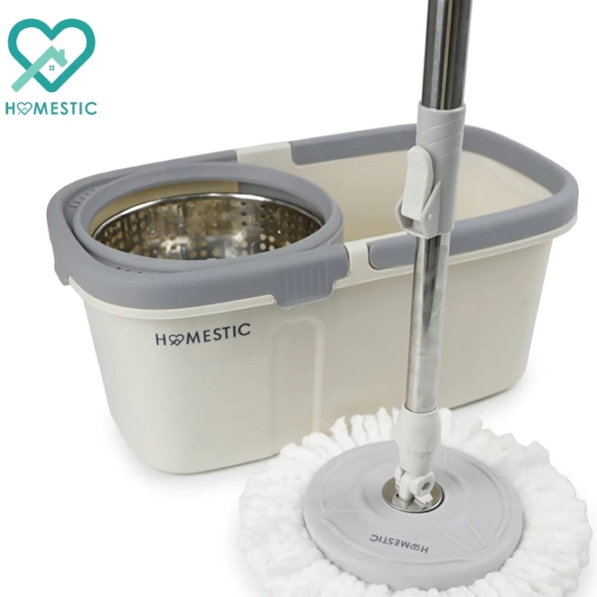 HOMESTIC ไม้ถูพร้อมถังปั่น ตัวถัง 2 ระบบ ทำความสะอาดและปั่นแห้ง Spin mop ไม้ม็อบ ชุดถังปั่นม๊อบ