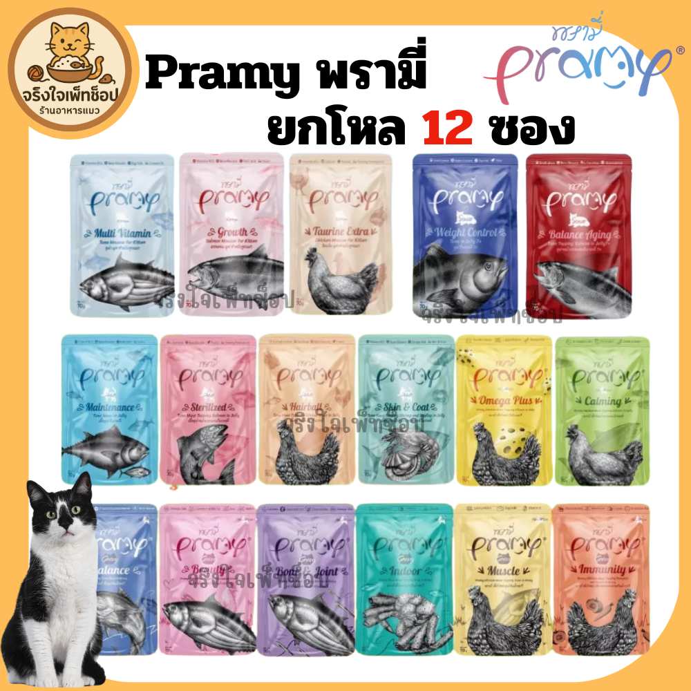Pramy อาหารเปียกแมว 12 ซอง: เลือกสูตรบำรุงตามช่วงวัยและสุขภาพ