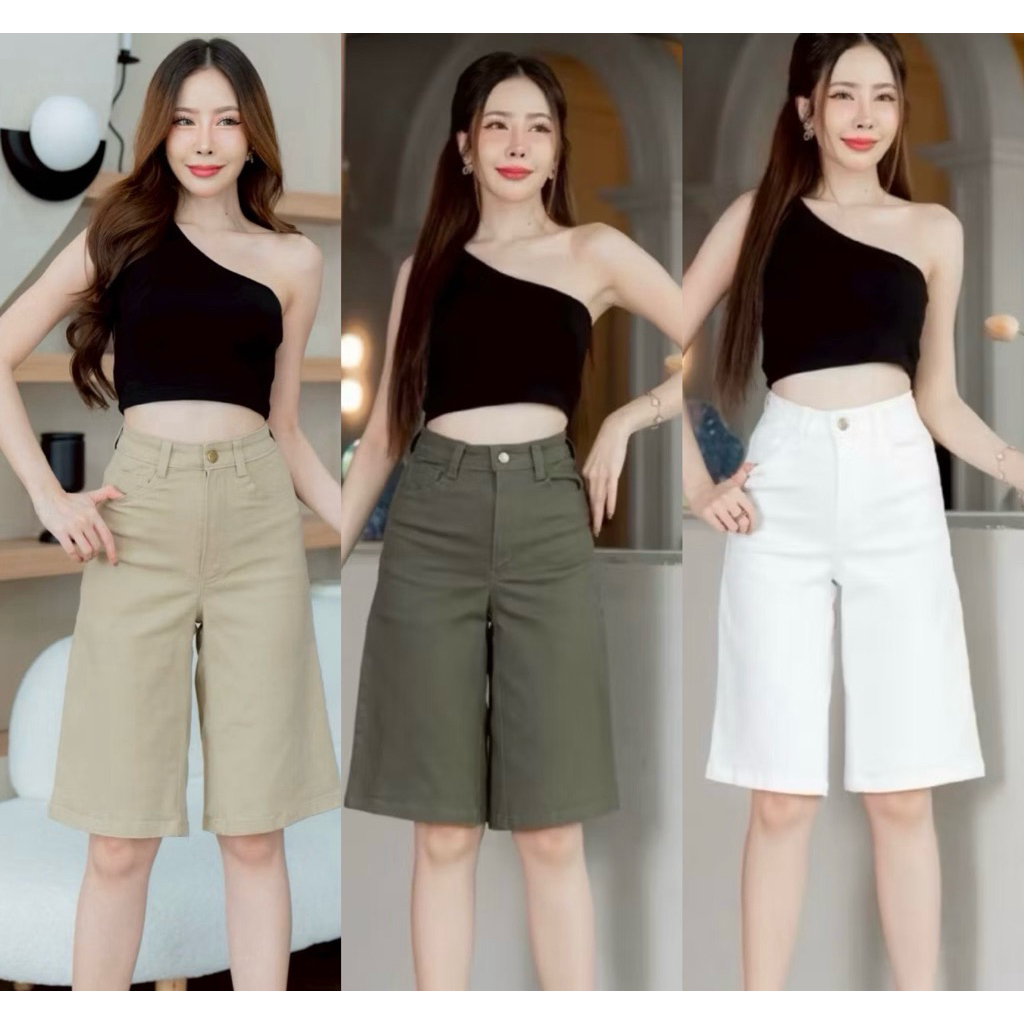 กางเกงขาสั้น4ส่วนผ้าคอทตอลยีนส์ยืดทรงกระบอกตรงS-3XL✅