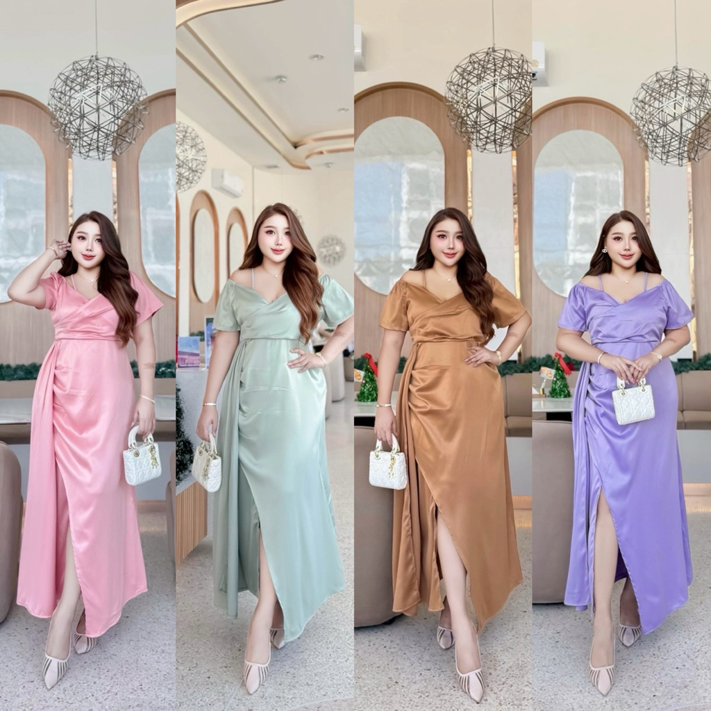 (LN) เดรสยาวออกงาน แขนสั้น (9สี) ดีเทลไขว้อก ผ้าซาร่า ยับยาก ขับผิว เก็บหุ่น เสื้อผ้าสาวอวบอ้วน พลัสไซส์ ไซส์ใหญ่