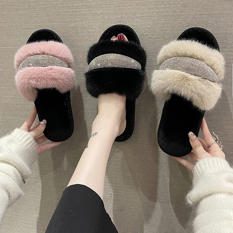 🎀สินค้าใหม่🎀รองเท้าสลิปเปอร์แต่งเพชร รองเท้าแตะใส่ในบ้าน ผ้าขนนุ่มใส่สบาย รุ่น SH-1-39