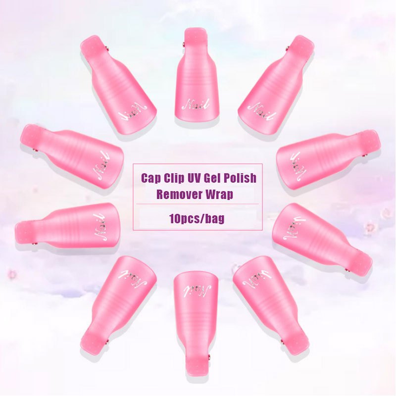 10 Pcs Plastic Clip Cap Acrylic Uv Gel Polish Remover Wrap Kits Cleaner Tools Set