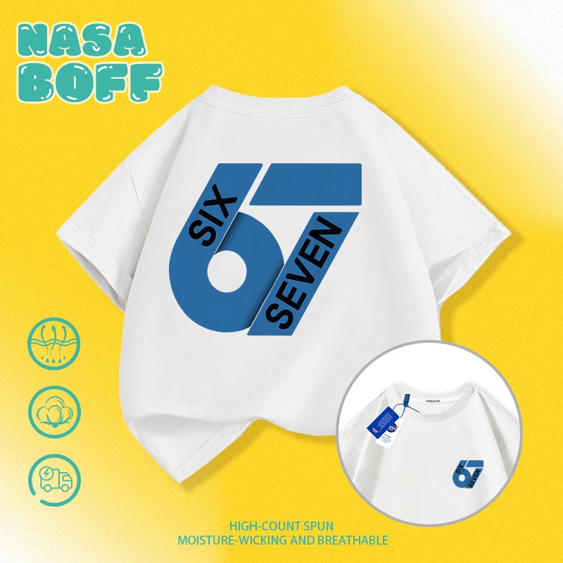 【จัดส่งจากกรุงเทพฯ】 เสื้อยืดผ้าฝ้ายสำหรับเด็ก NASA สีขาว ลายพิมพ์ sixseven เรียบหรูทันสมัย สำหรับเด็กอายุ 3-16 ปี ทั้งเด