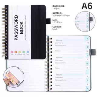 สมุดจดรหัสผ่าน A6 สมุดบันทึก Password Book ปกหนัง PU มีดัชนี A-Z จัดเก็บรหัสเว็บไซต์ อีเมล พกพาง่าย พร้อมที่เสียบปากกา