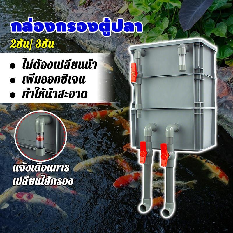 กล่องกรองตู้ปลา ตัวกรองตู้ปลา 2ชั้น/ 3ชั้น สำหรับตู้ปลาขนาด กรองน้ำใสสะอาด วัสดุ PE หนา ทนทาน