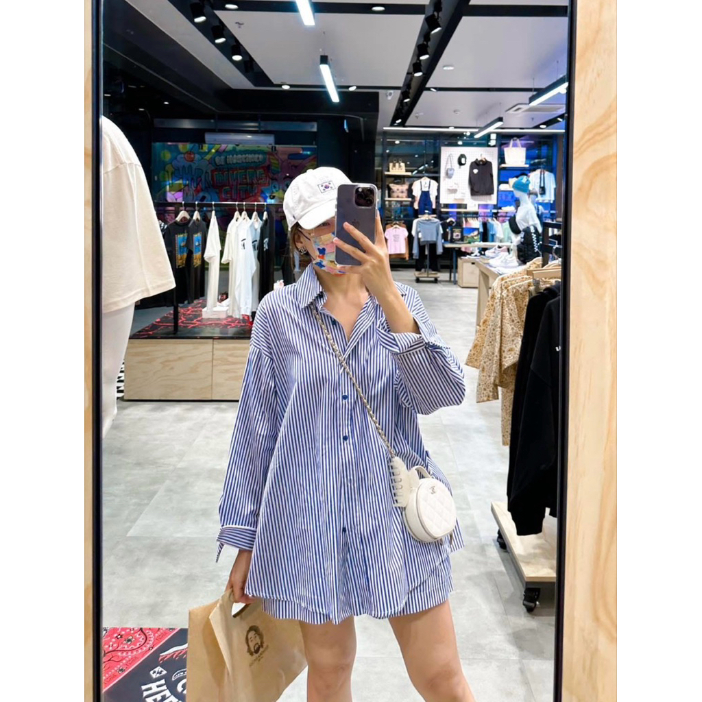 Simple par: SETเชิ๊ตลายทางทรงOVERSIZE (Used)