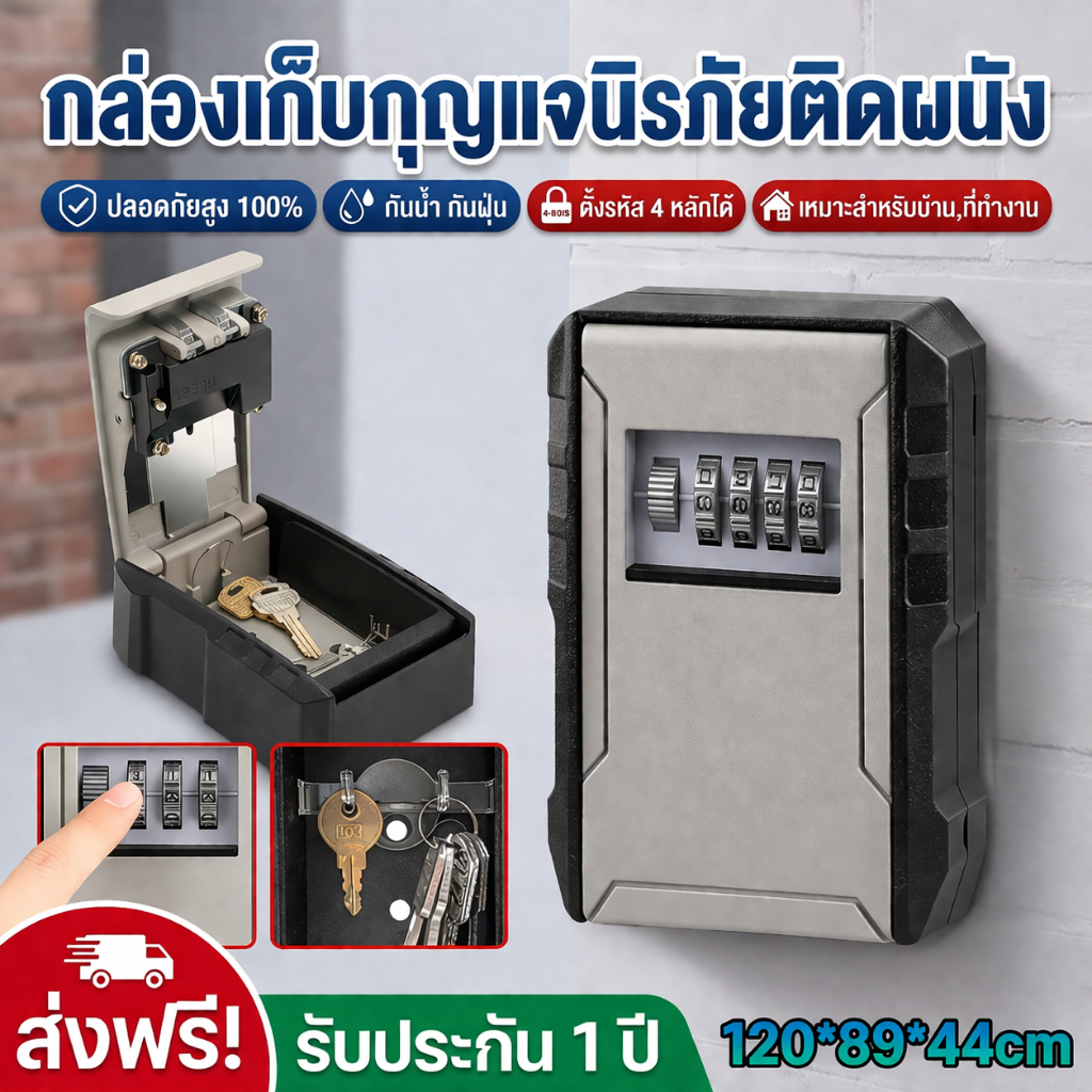 พร้อมส่ง กล่องเก็บกุญแจติดผนัง ล็อครหัส4หลัก กันน้ำ กันงัดแงะ รีเซ็ตรหัสได้ กล่องเซฟกุญแจโลหะ ใส่กุญแจบ้าน กุญแจรถKeyBox