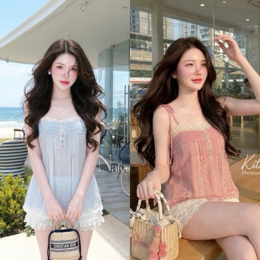 Preorder | Kitti -Set (2) ชิ้น เสื้อ+กางเกง ชุดหวานสไตล์วินเทจ โทนชมพูหม่นละมุน ให้ลุคผู้หญิงอบอุ่น น่าทะนุถนอม เสื้อสาย