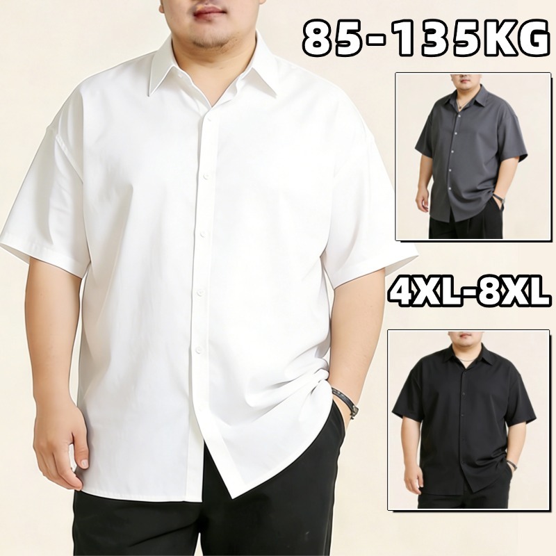 💖85-135KG💖 เสื้อผู้ชายไซส์ใหญ่ เสื้อเชิ้ตผู้ชายอ้วน เสื้อเชิ้ตแขนสั้น ระบายอากาศได้ดี สไตล์มินิมอล