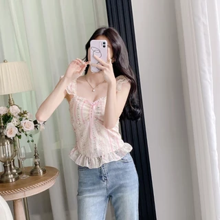 พร้อมส่งในไทย** เสื้อแขนกุด ลายลูกไม้ ผ้าชีฟอง เสื้อลูกคุณ สายหวาน Y336